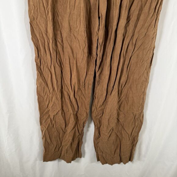 Free People Pants Women's Large Brown Linen Blend Wide Leg Pockets - Picture 3 of 12